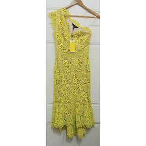 Karen millen womens small size 4 neon green one shoulder midi cocktail dress